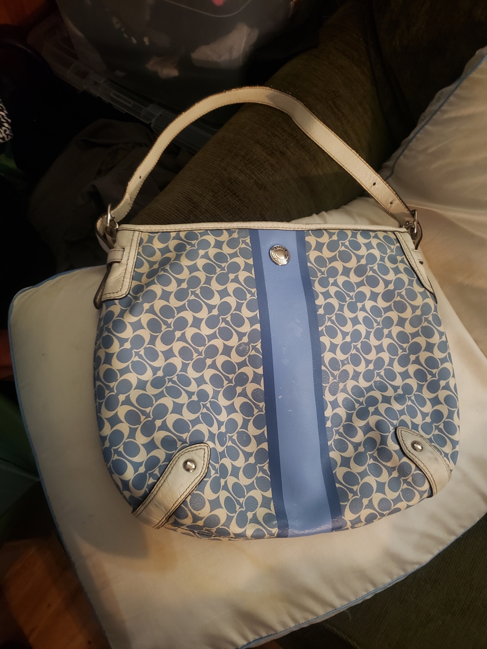 Coach Blue and White Signature Shoulder Bag